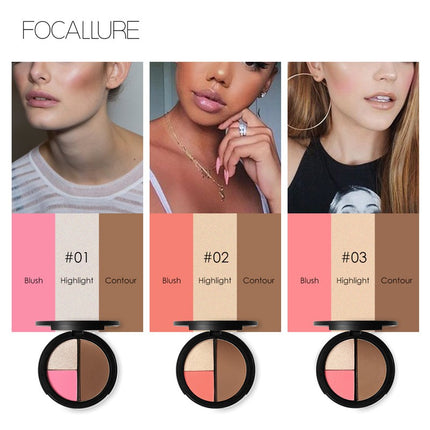 FOCALLURE Trio Blush Highlight & Contour Muti-use Face cosmetic Palette